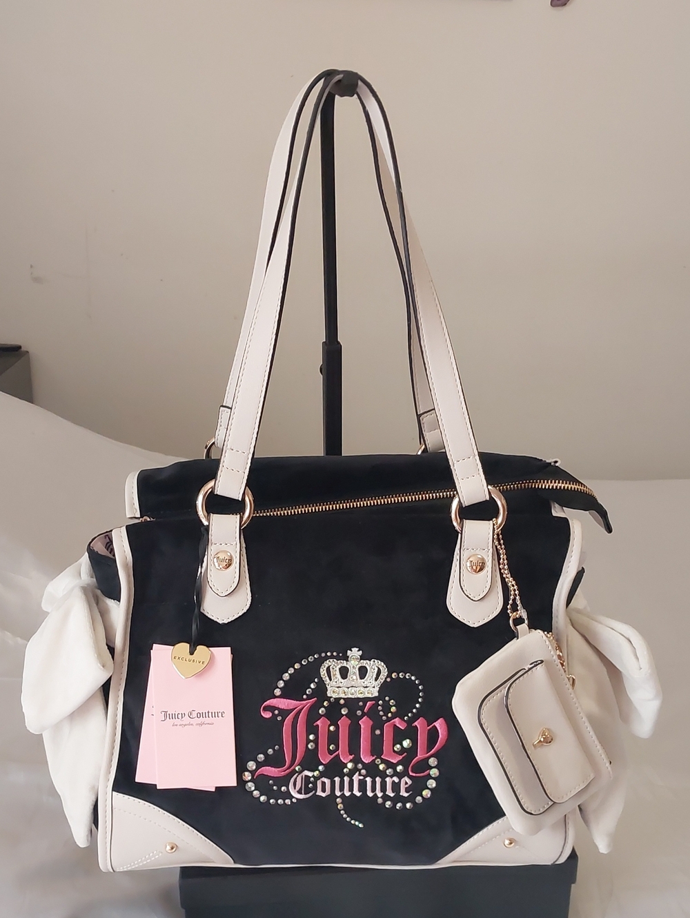 Brand New Juicy Couture Black and White Daydreamer Tote with Pink Logo
